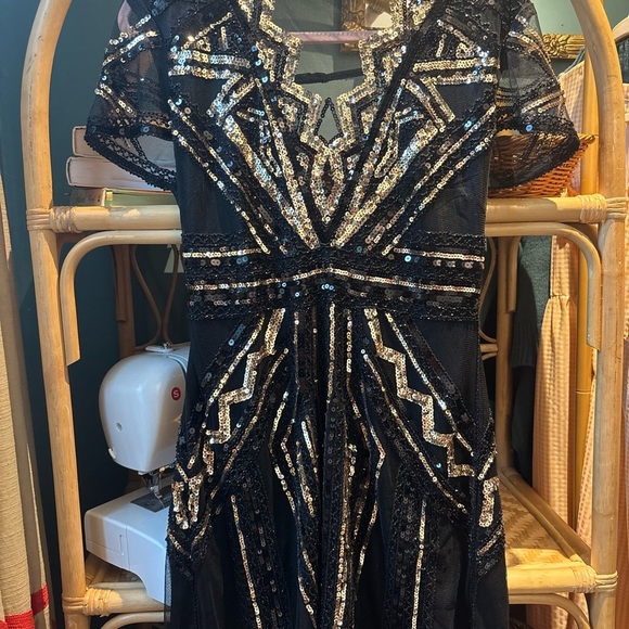 Amazon Cap Sleeve Beaded Black and Gold Dress - Picture 2 of 6